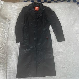 Long black leather jacket. Like new. Size small